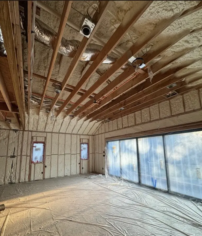 Interior walls and ceiling insulated with spray foam during new construction in Taylor Mill